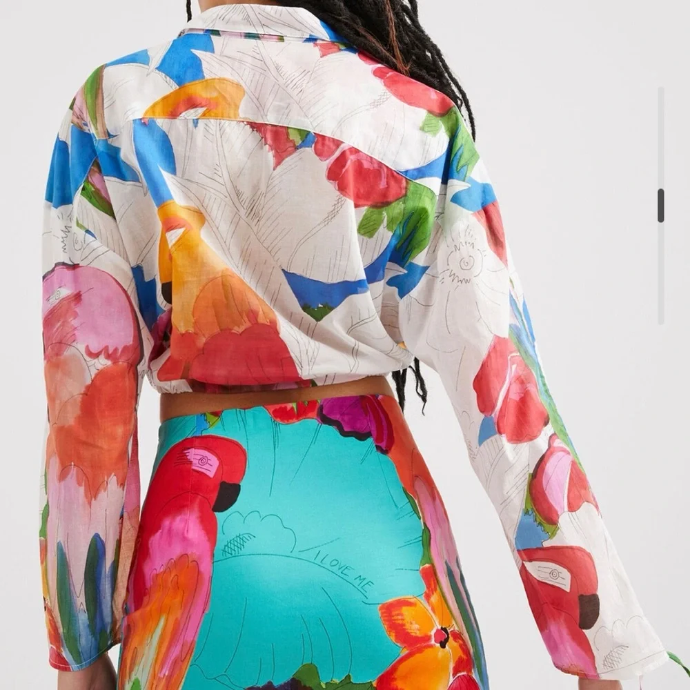Desigual Multicolor Floral Cropped Button-Up Top - Picture 4 of 11